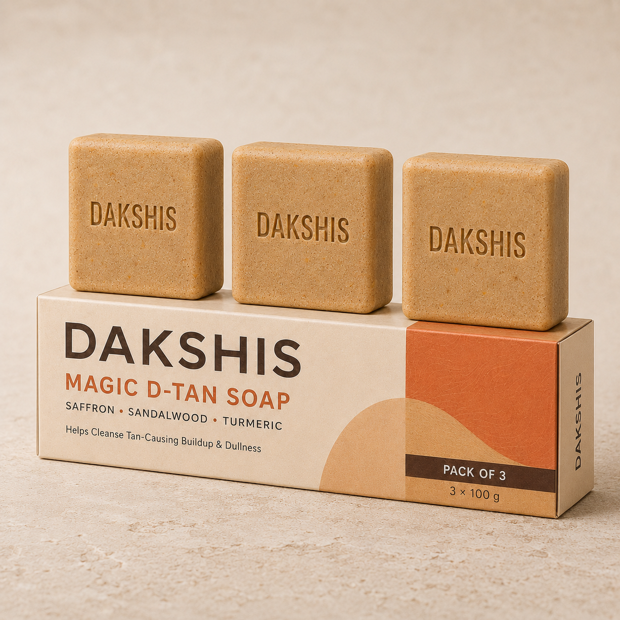 Dakshis D-Tan Soap – Saffron, Sandalwood & Turmeric | Pack of 3