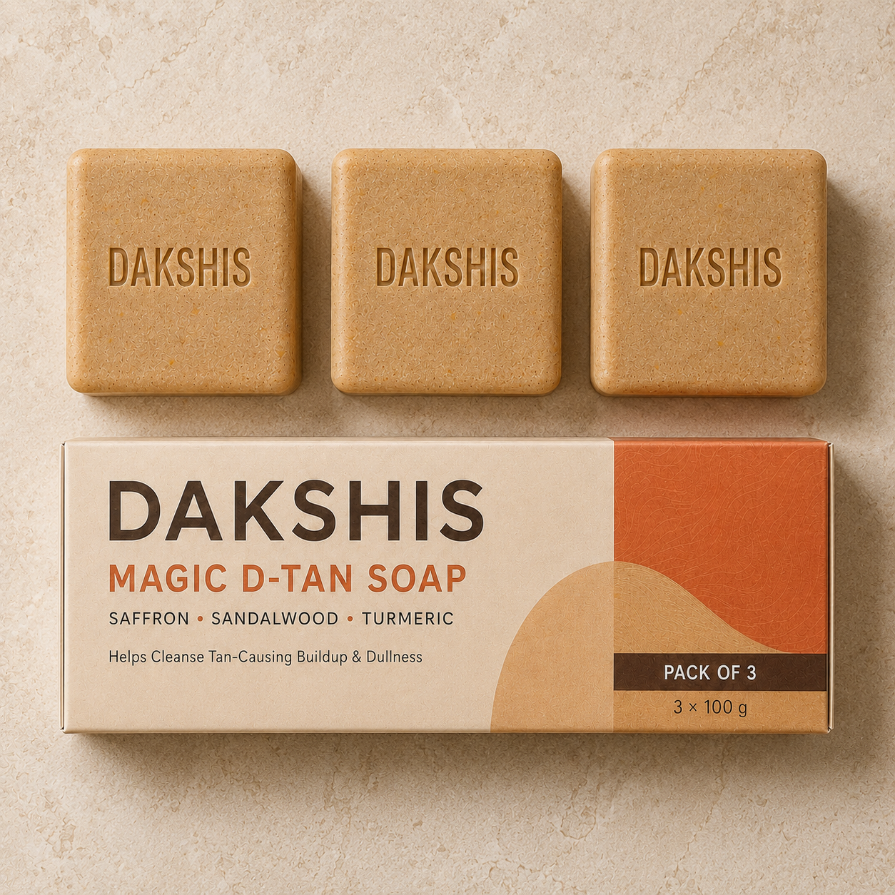 Dakshis D-Tan Soap – Saffron, Sandalwood & Turmeric | Pack of 3
