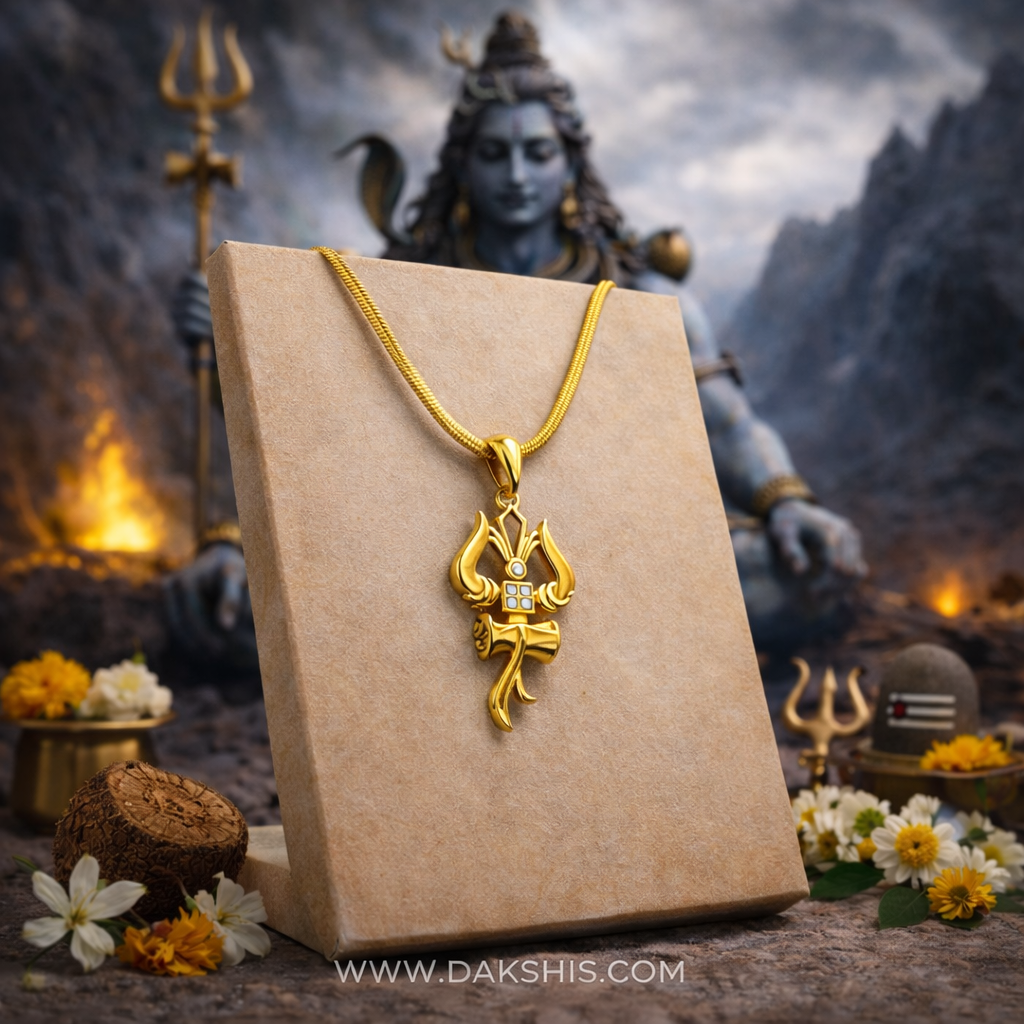 Trishul Om and Damru pendant with chain