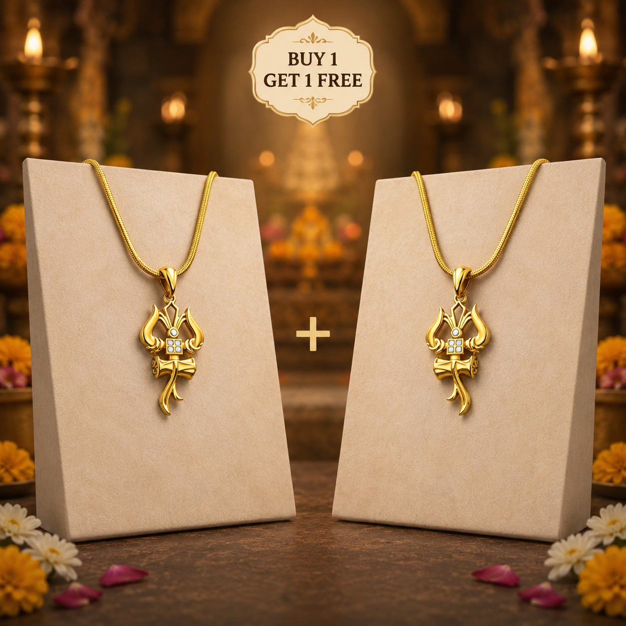Trishul Om and Damru pendant with chain