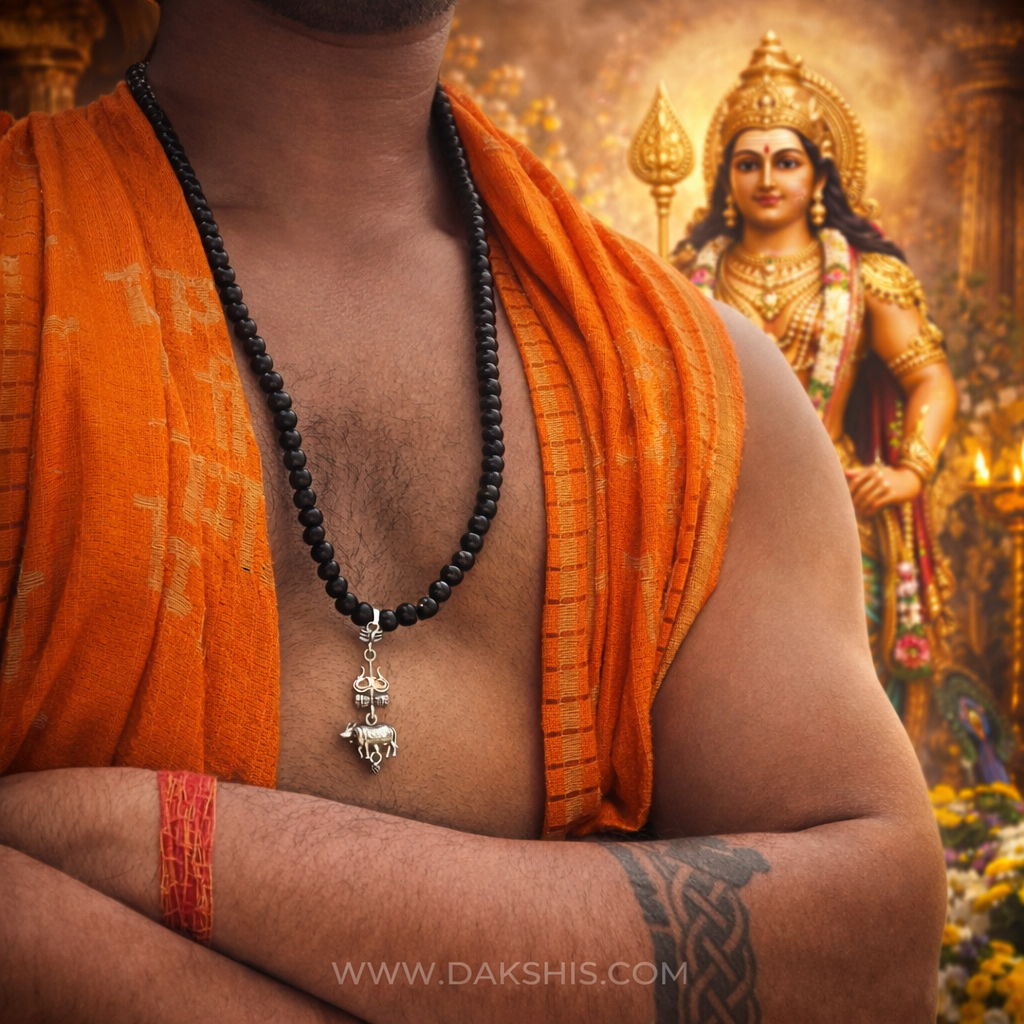 Shiv Trishul Nandi Pendant & Karungali Malai ( Varanasi Locket )