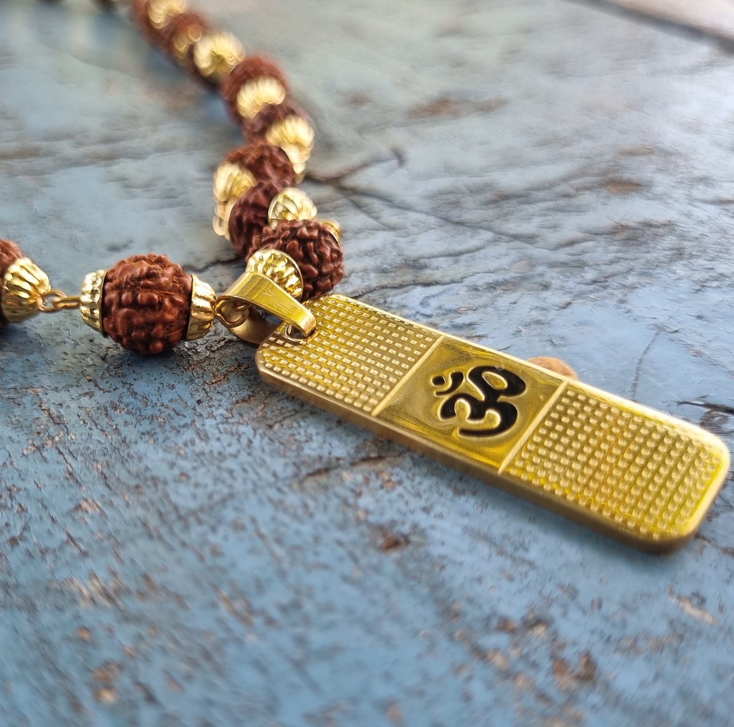 Gold Plated OM Pendant with Rudraksha Chain – DAKSHIS